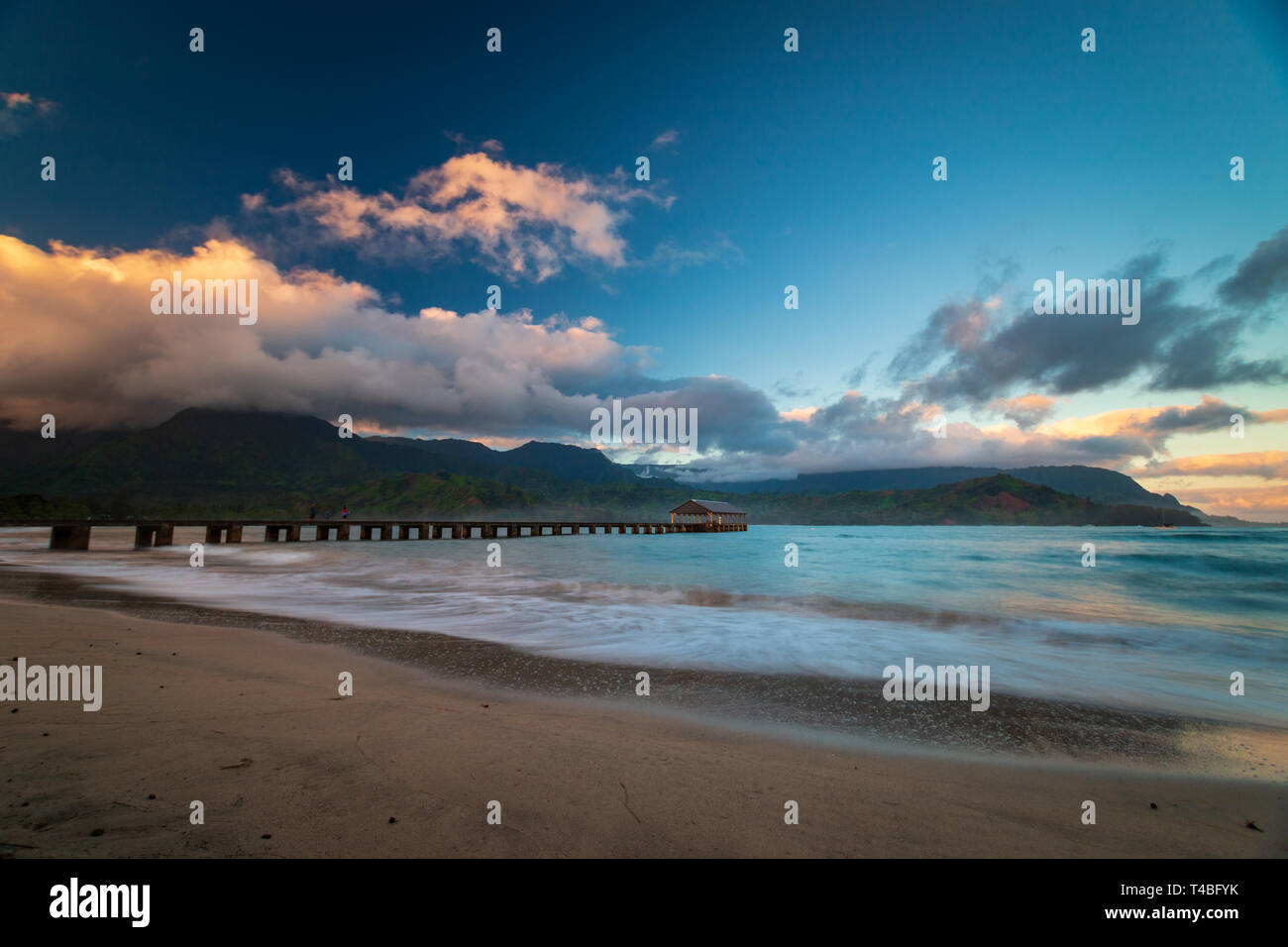 Beautiful early morning at Waioli Beach Park, Hanalei Bay on the