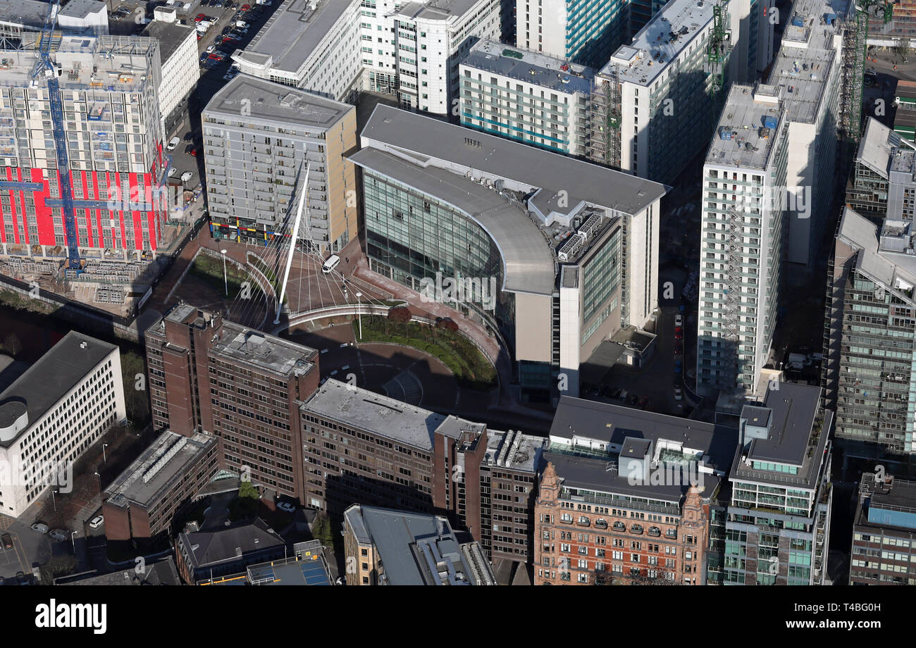 aerial view of the Lowry Hotel next to The Rover Irwell in Salford, Manchester Stock Photo
