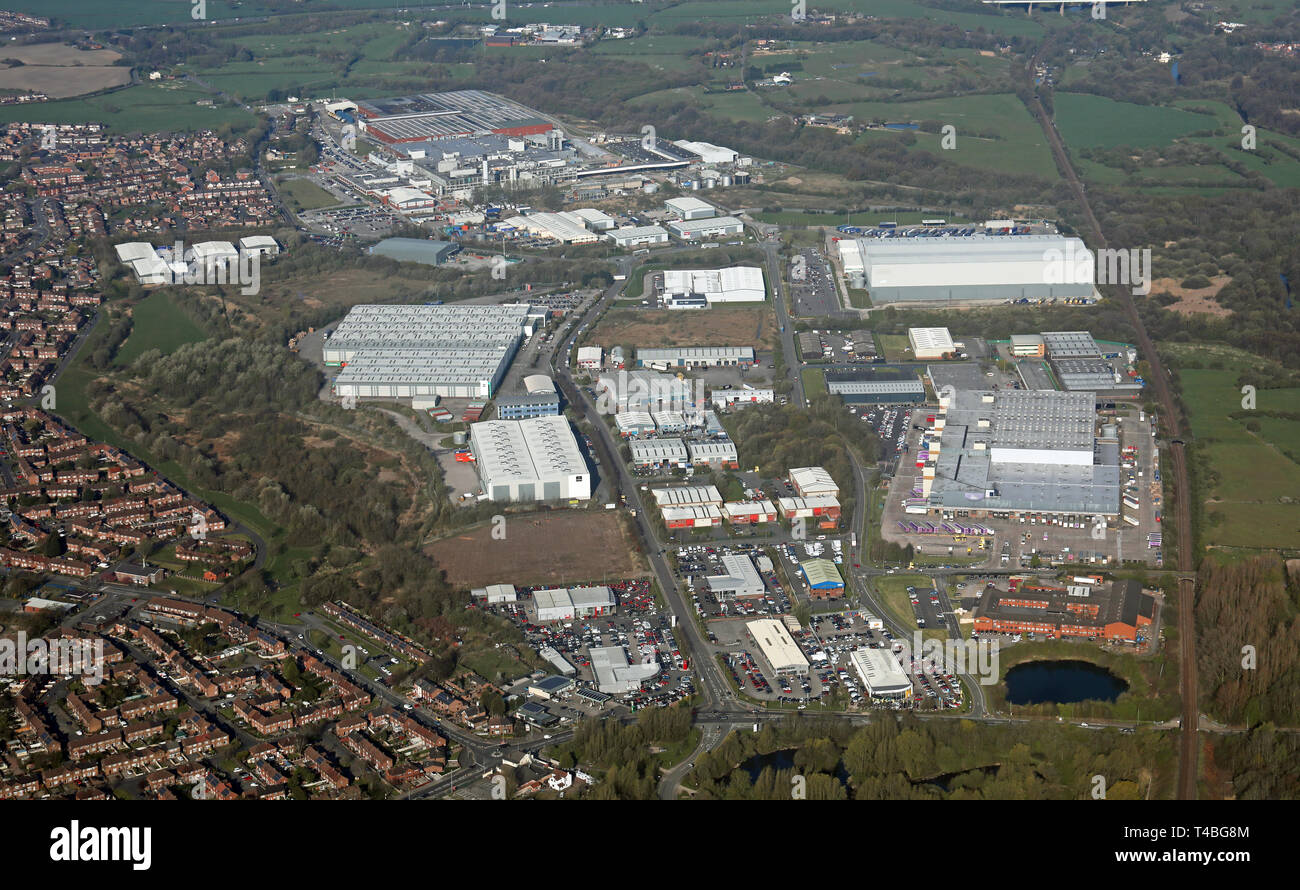 aerial view of Martland Park industrial estate, Wigan, Lancashire Stock Photo