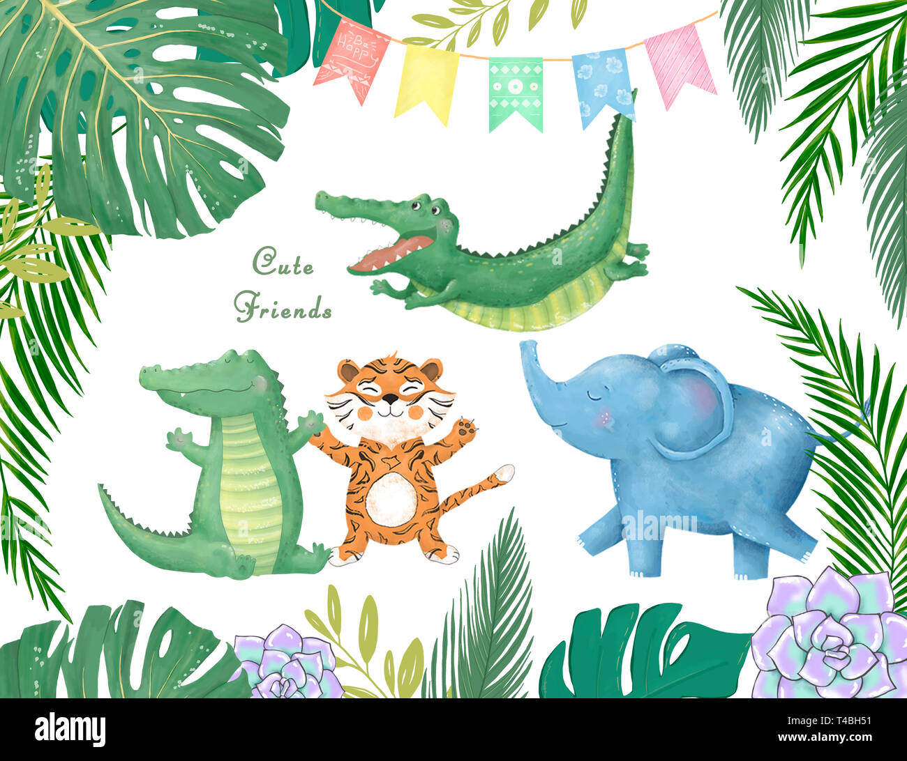 cute safari cartoon animals border with cloud shaped copy jungle theme invitation card