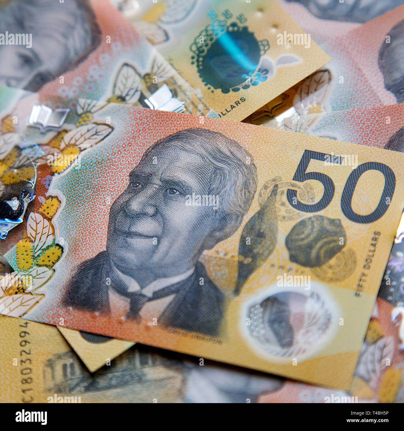 Australian fifty dollar banknotes. The new 2019 issue bill is designed