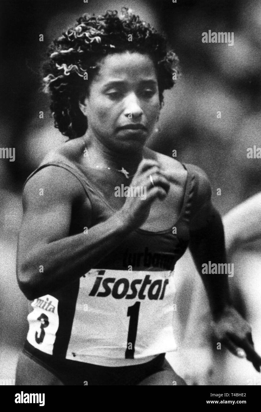 The Netherlander Nelly Cooman won the 2nd place in 60m at the hall-athletics sports festival on 21st February 1990. | usage worldwide Stock Photo