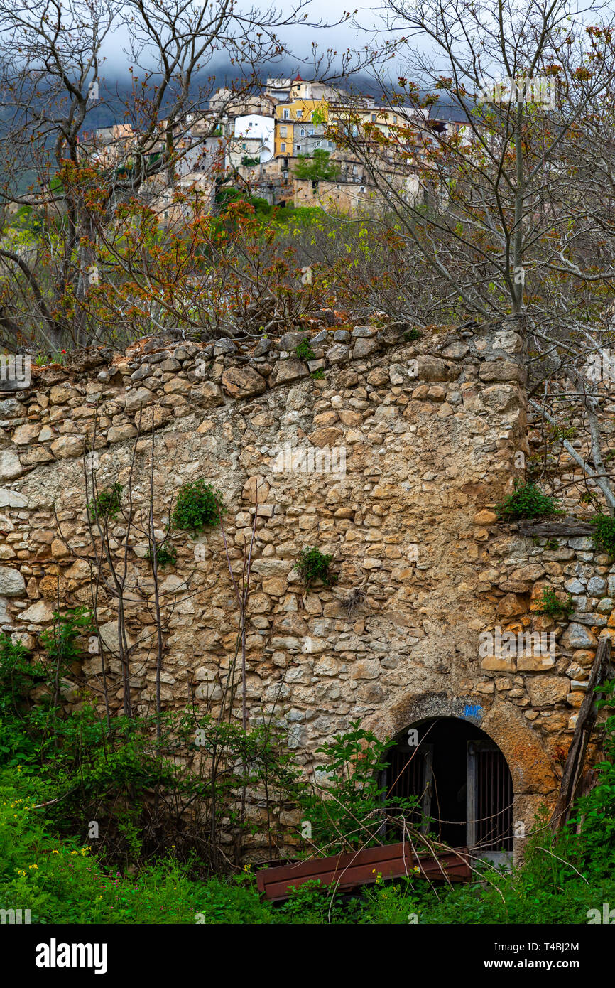 ruins abandoned rural hamlet in Apennines, Prezza, Abruzzo Stock Photo