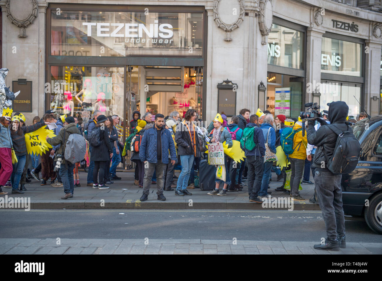 15th April, 2019. Extinction Rebellion protest gathers in Oxford Circus, London Stock Photo