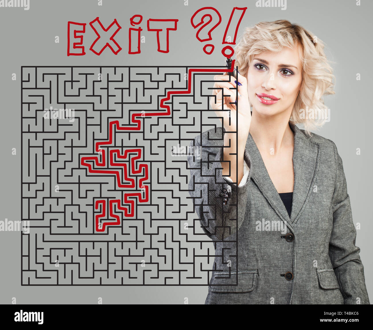 Business woman and maze background. Success, planning, problem and ...