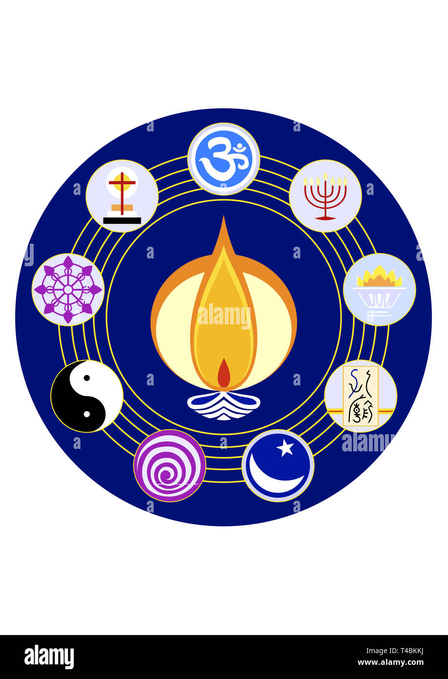 circle principal religions united together to the light illustration Stock Photo