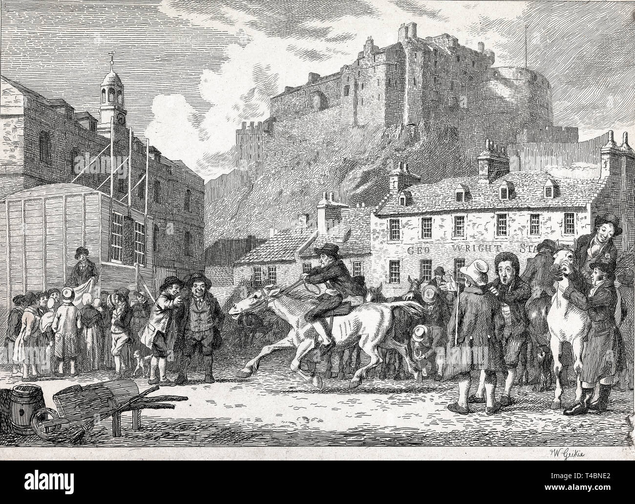 Walter Geikie, Edinburgh Castle and Horse Fair, etching, 1800s YCBA Stock Photo