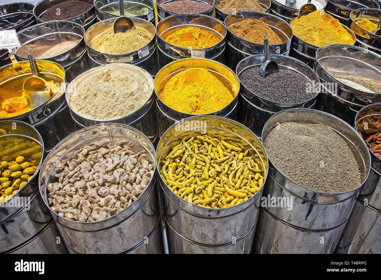 Indian spices at the market in Dubai. Stock Photo