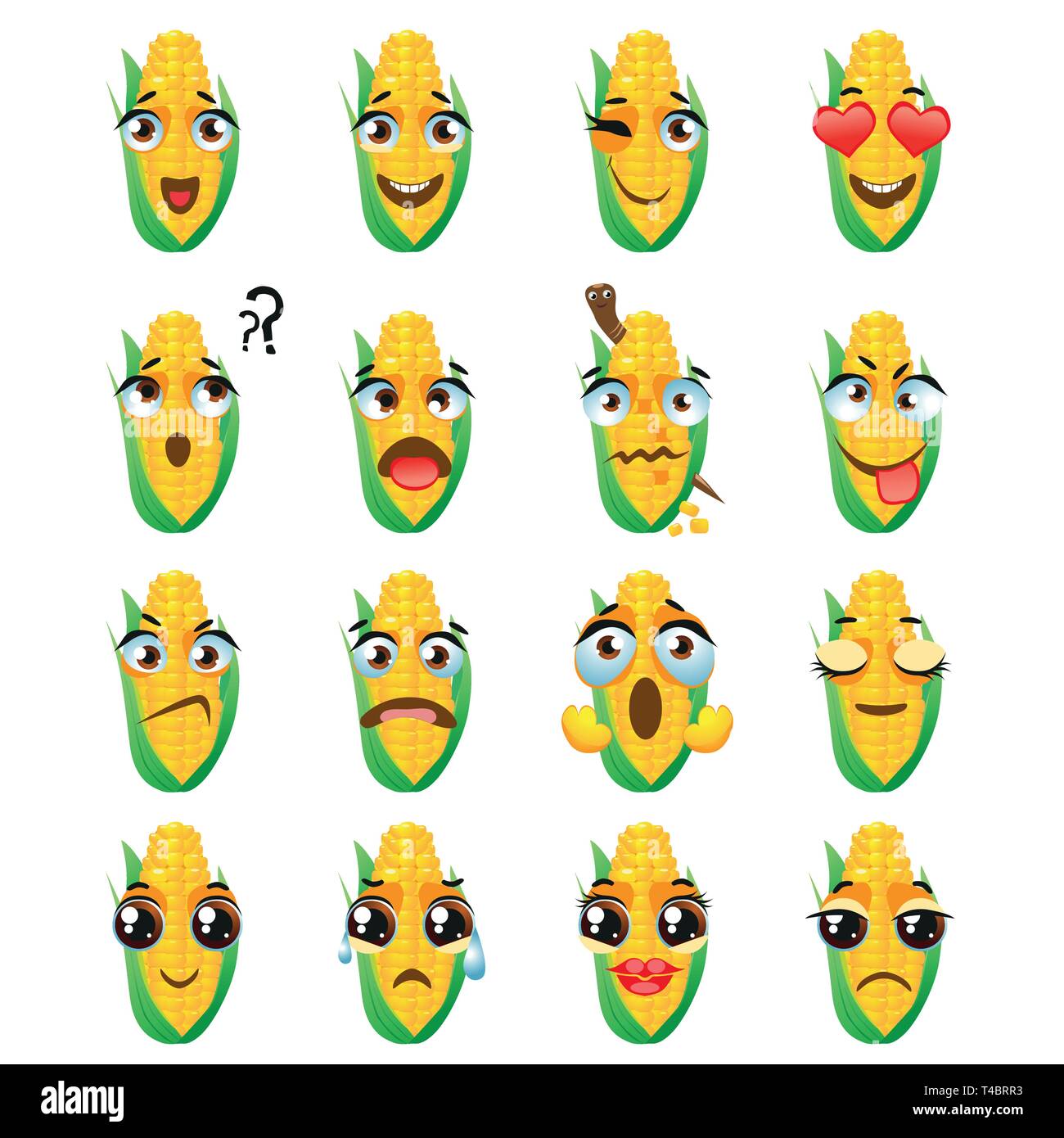 Chinese corn Emoji Emoticon Expression. Funny cute food Stock Vector