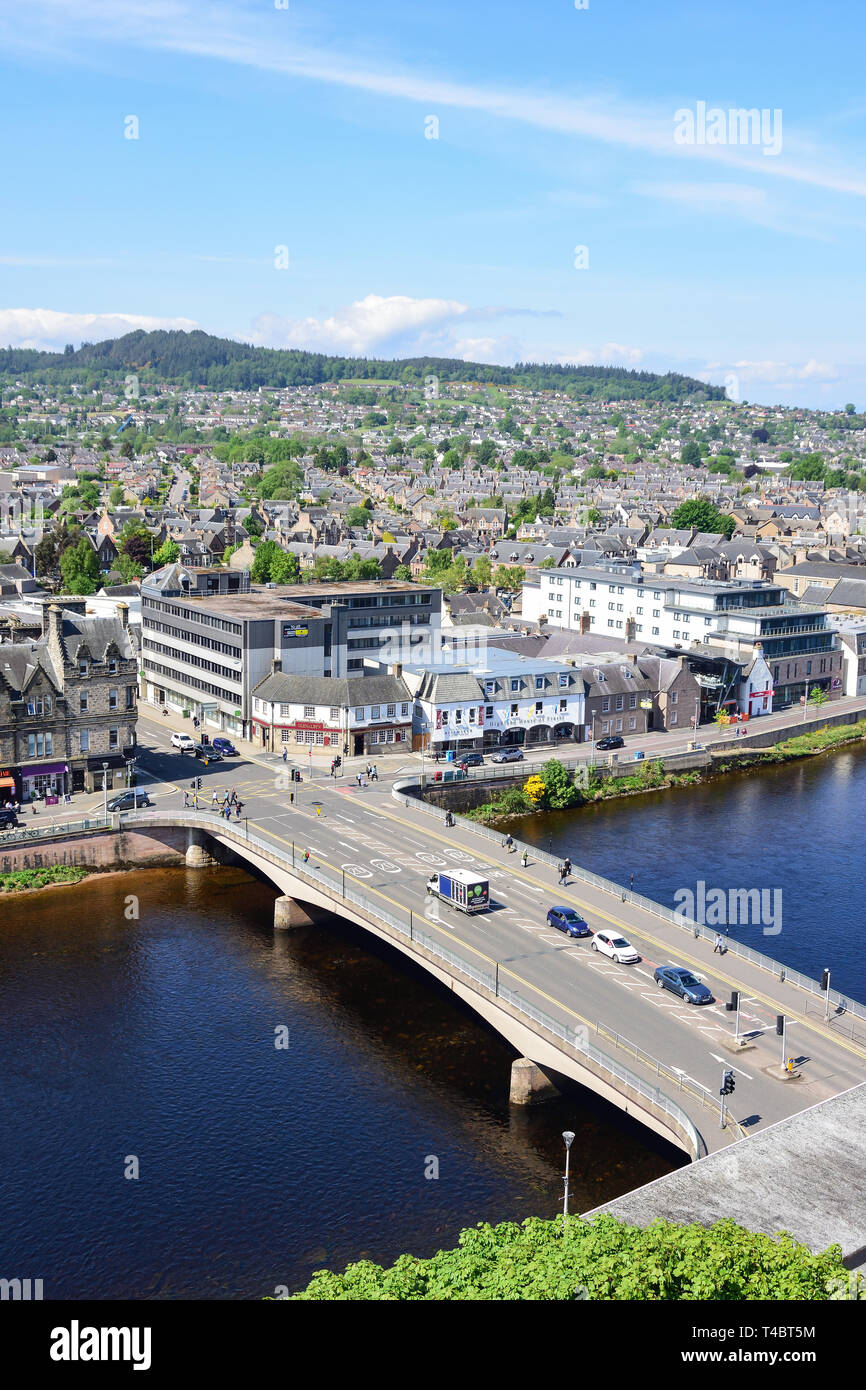 City view from Inverness Castle across River Ness, Castle Hill, Inverness, Highland, Scotland, United Kingdom Stock Photo