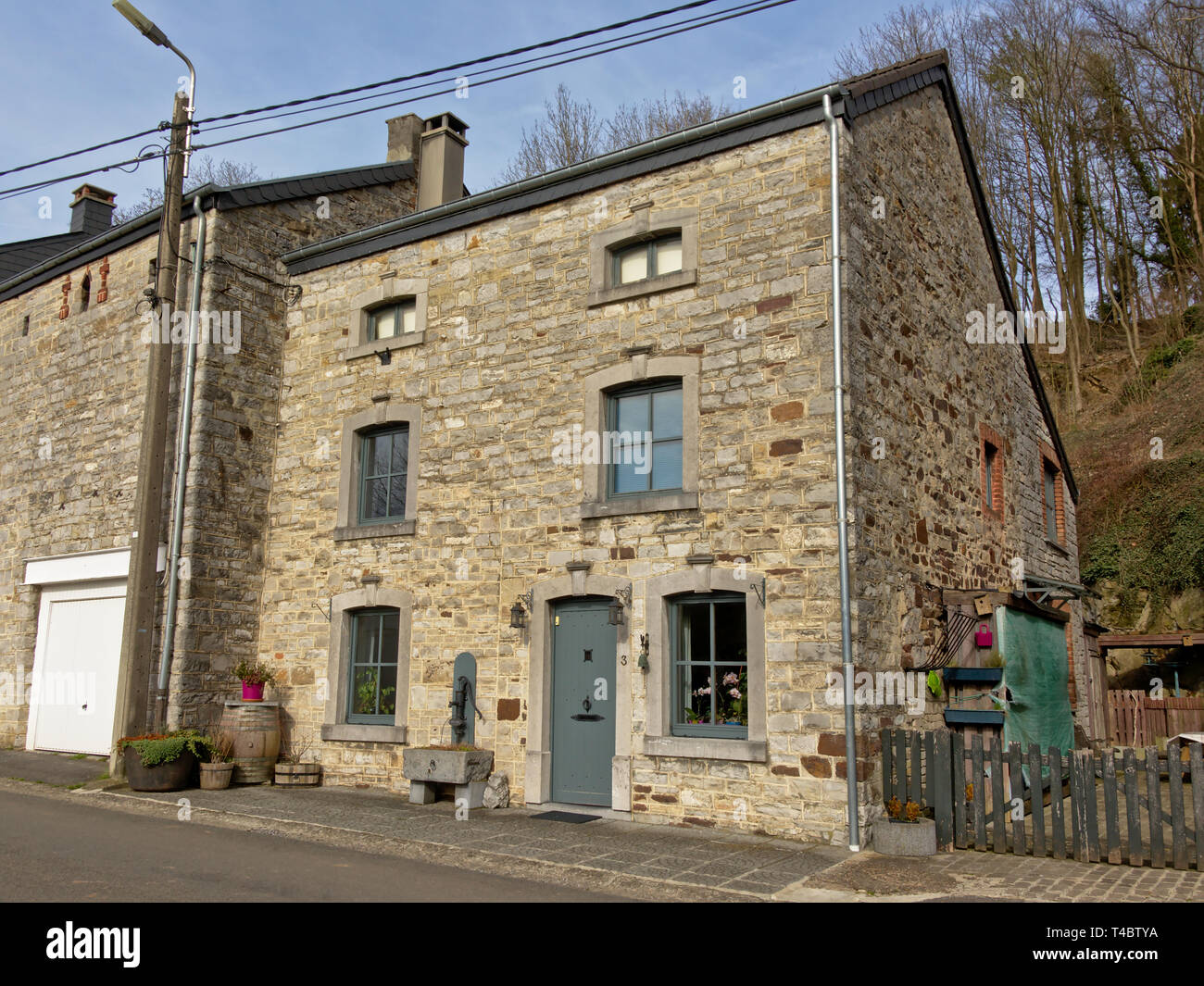 Traditional house in natural stone in Ardennes region, Wallonia