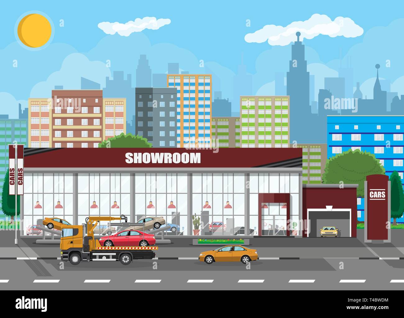 Exhibition pavilion, showroom or dealership. Car showroom building. Car