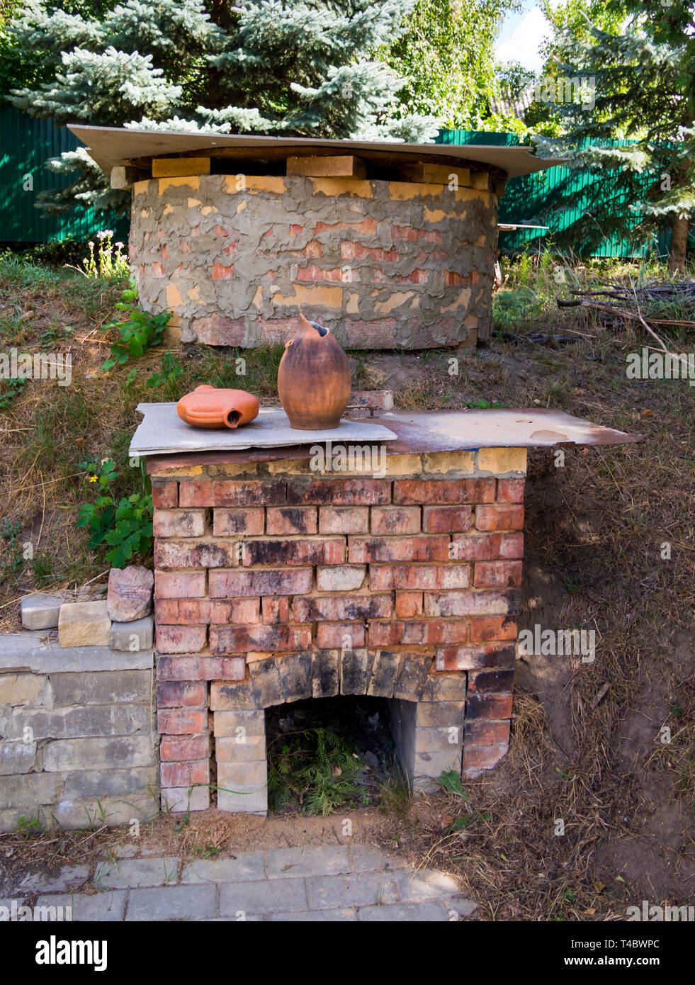 Homemade Brick Oven For Burning Pottery In The Yard Stock Photo