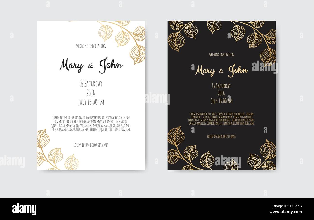Vector invitation with gold floral elements. Luxury ornament template. greeting card, invitation design background Stock Vector