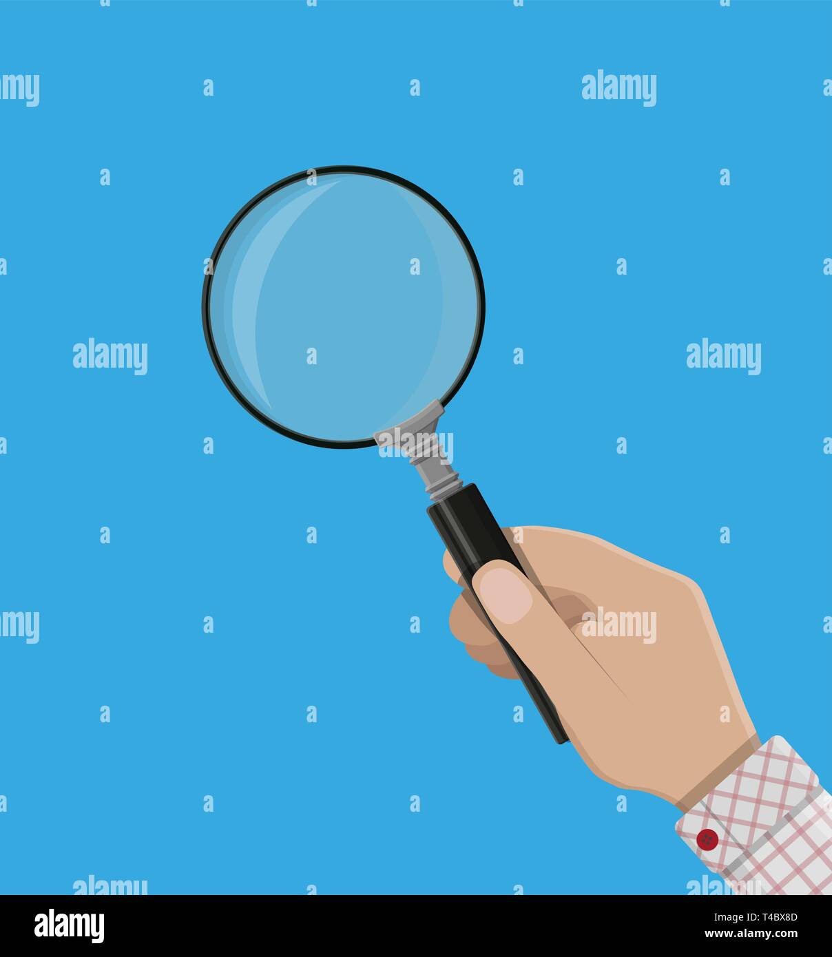 Magnifying glass icon. Magnifying glass in hand. Searching, exploring, analysing concept. Vector