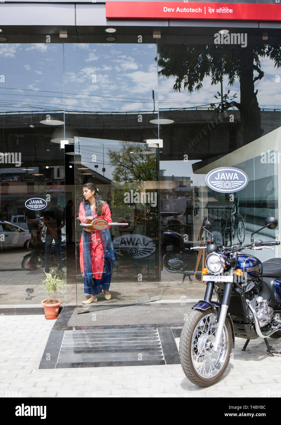 Jawa showroom in Jaipur India on March 17 2019. Java was founded in 1929 in former Czechoslovakia and quickly became a legendary motorbike exported worldwide. Jawa Moto s.r.o. has headquarters in Tyne...