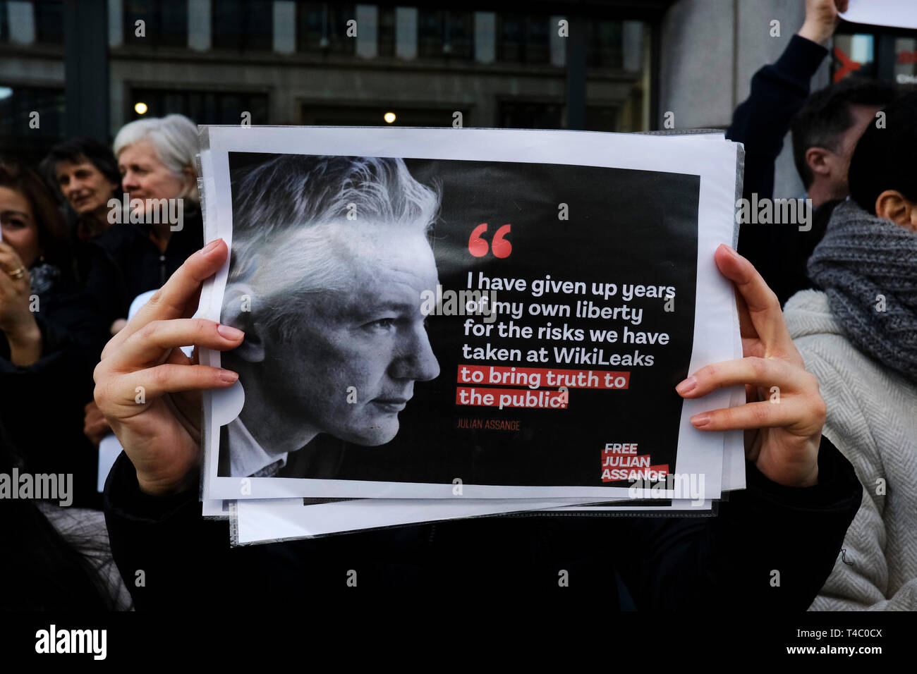 Brussels, Belgium. 15th April 2019.Supporters of WikiLeaks founder Julian Assange rally outside of British Embassy   .Alexandros Michailidis/Alamy Live News Stock Photo