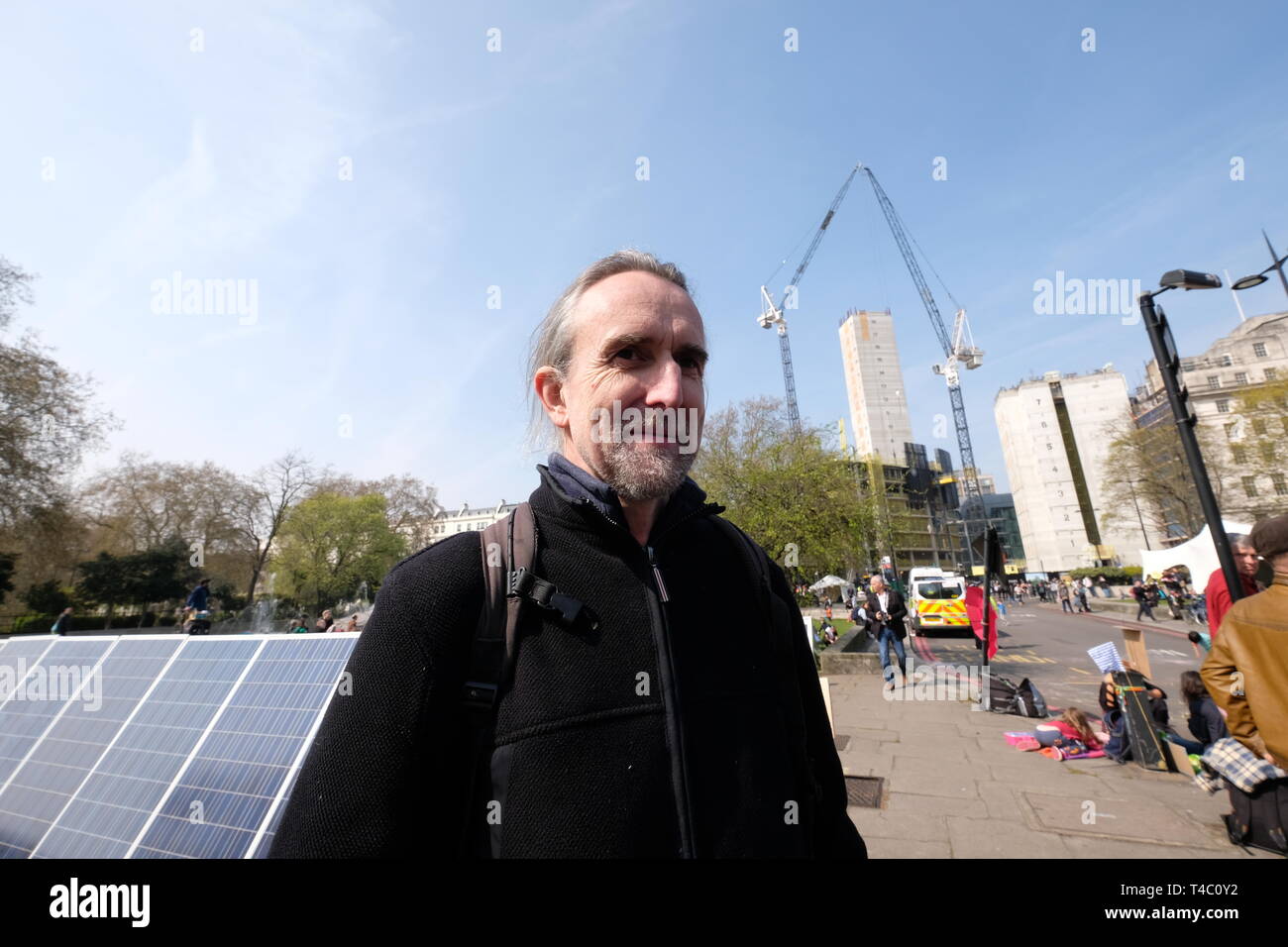 London, UK. 15th Apr, 2019. Climate protesters Extinction Rebellion on Day 1 of their shutdown London at Oxford circus and Marble arch Roger Hallam Credit: Rachel Megawhat/Alamy Live News Stock Photo