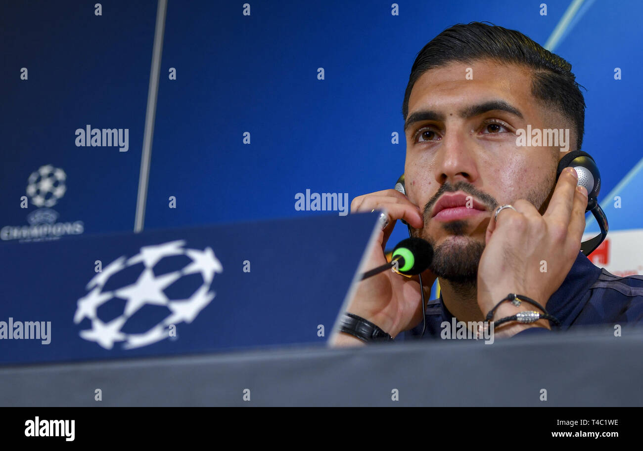 Turin, Italy. 15th Apr, 2019. Football: Champions League, Before the quarter-finals, Juventus Turin - Ajax Amsterdam, Press conference. Emre Can of Juventus at the press conference. Credit: Antonio Polia/dpa/Alamy Live News Stock Photo