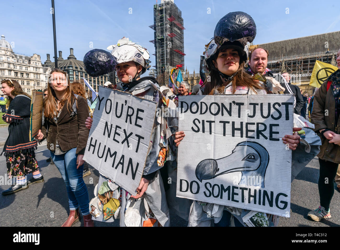 London, UK. 15th April 2019. Dodos in the Extinction Rebellion New