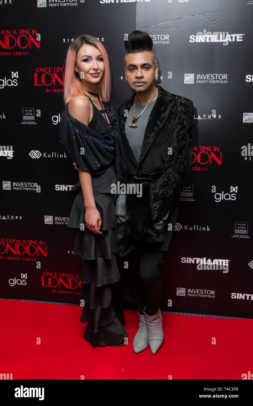 London, UK. 15th Apr, 2019. Ami Carmine, Jay Kamiraz Arrivals at Once Upon a Time in London - London premiere of the rise and fall of a nationwide criminal empire that paved the way for notorious London gangsters the Kray Twins and the Richardsons at The Troxy 490 Commercial Road, on 15 April 2019, London, UK. Credit: Picture Capital/Alamy Live News Stock Photo
