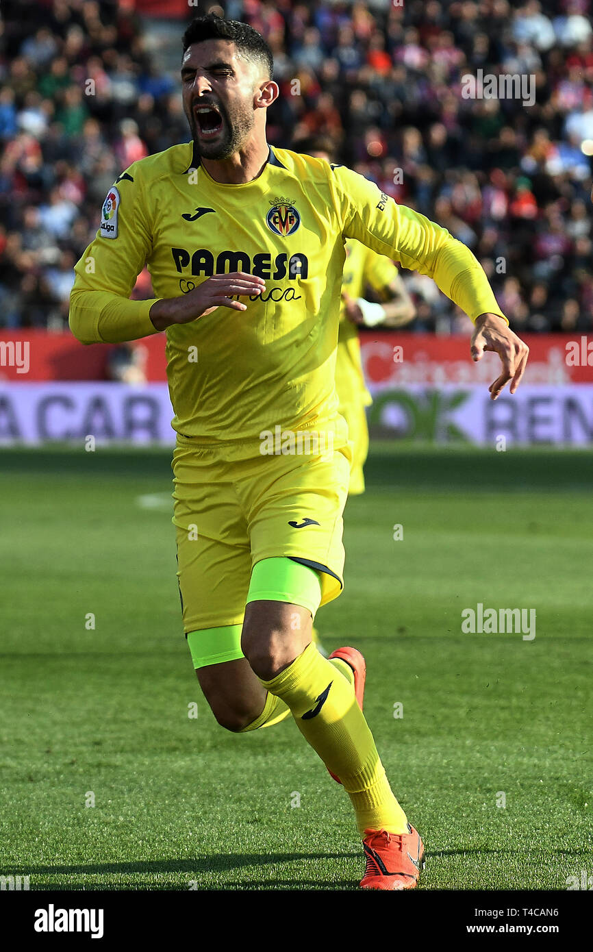 GIRONA, 02-04-2019. LaLiga 2018/ 2019, date 32. Girona-Villarreal. Alvaro Gonzalez of Villarreal during the match Girona-Villarreal Stock Photo