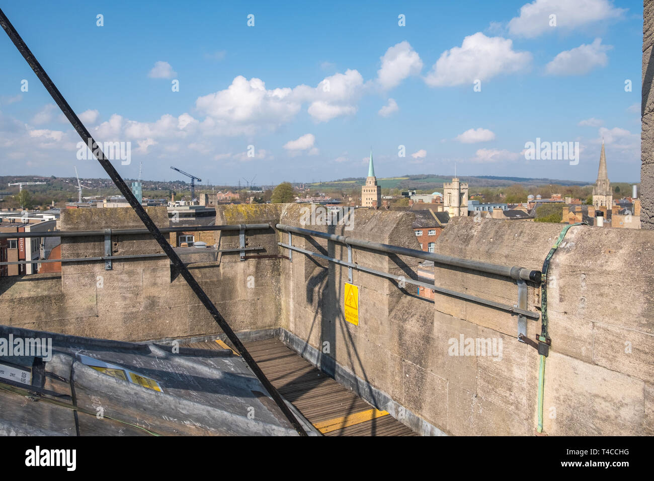The viewing platform on the rooftop of the 12th Century Carfax Tower in Oxford, UK Stock Photo