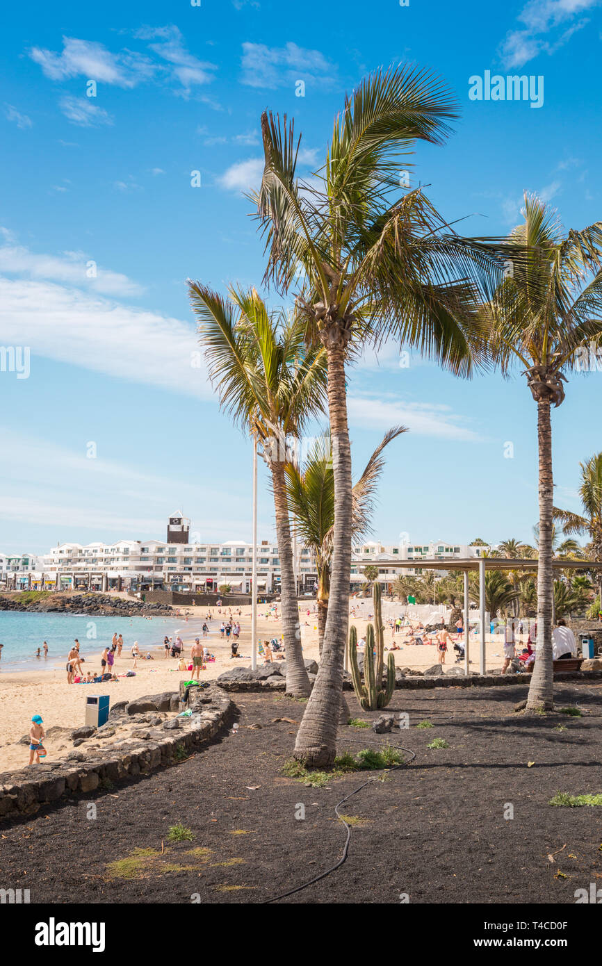 View of sea front, Costa Teguise, Lanzarote Stock Photo