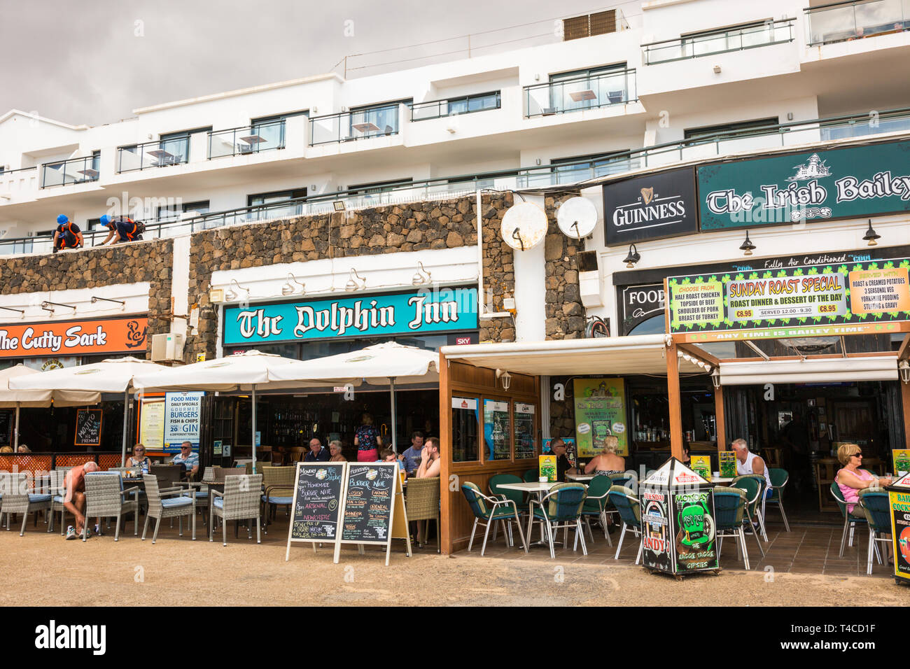 Seafront bars and cafes, Costa Teguise, Lanzarote Stock Photo