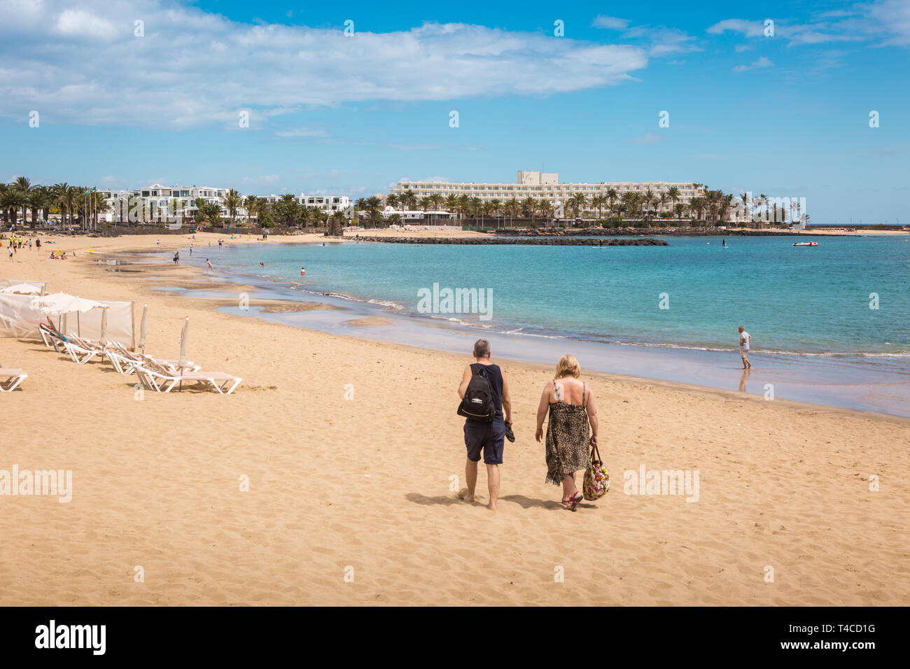 The sandy beach at Costa Teguise, Lanzarote, Canary Islands Stock Photo