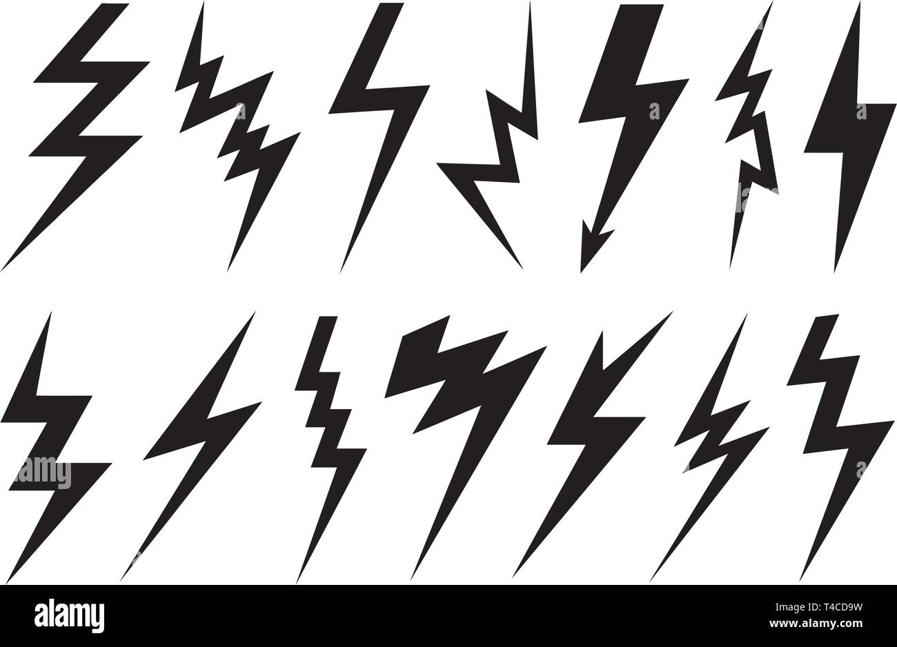 Set of different lightning bolts isolated on white Stock Vector Image