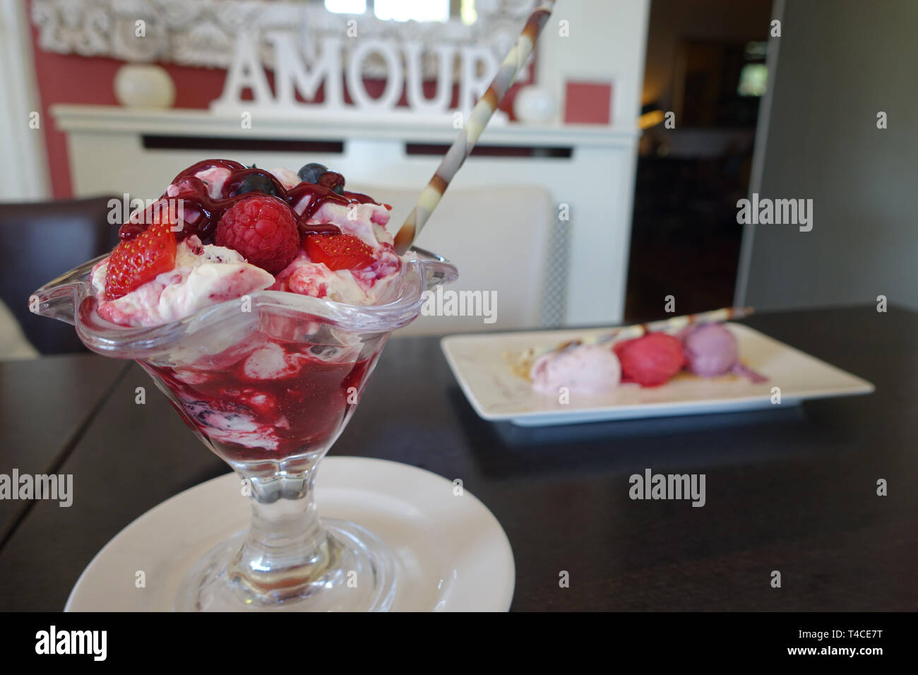 Knickerbocker Glory - Summer Berry, Ice Cream Dessert Stock Photo