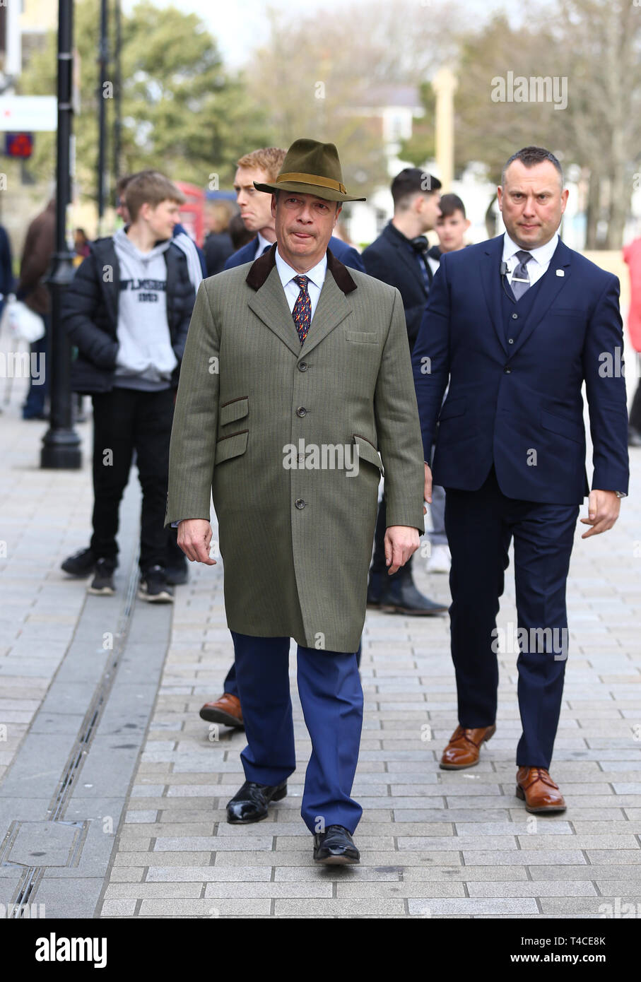 Nigel Farage during a walkabout in Shoreham, West Sussex ahead of the