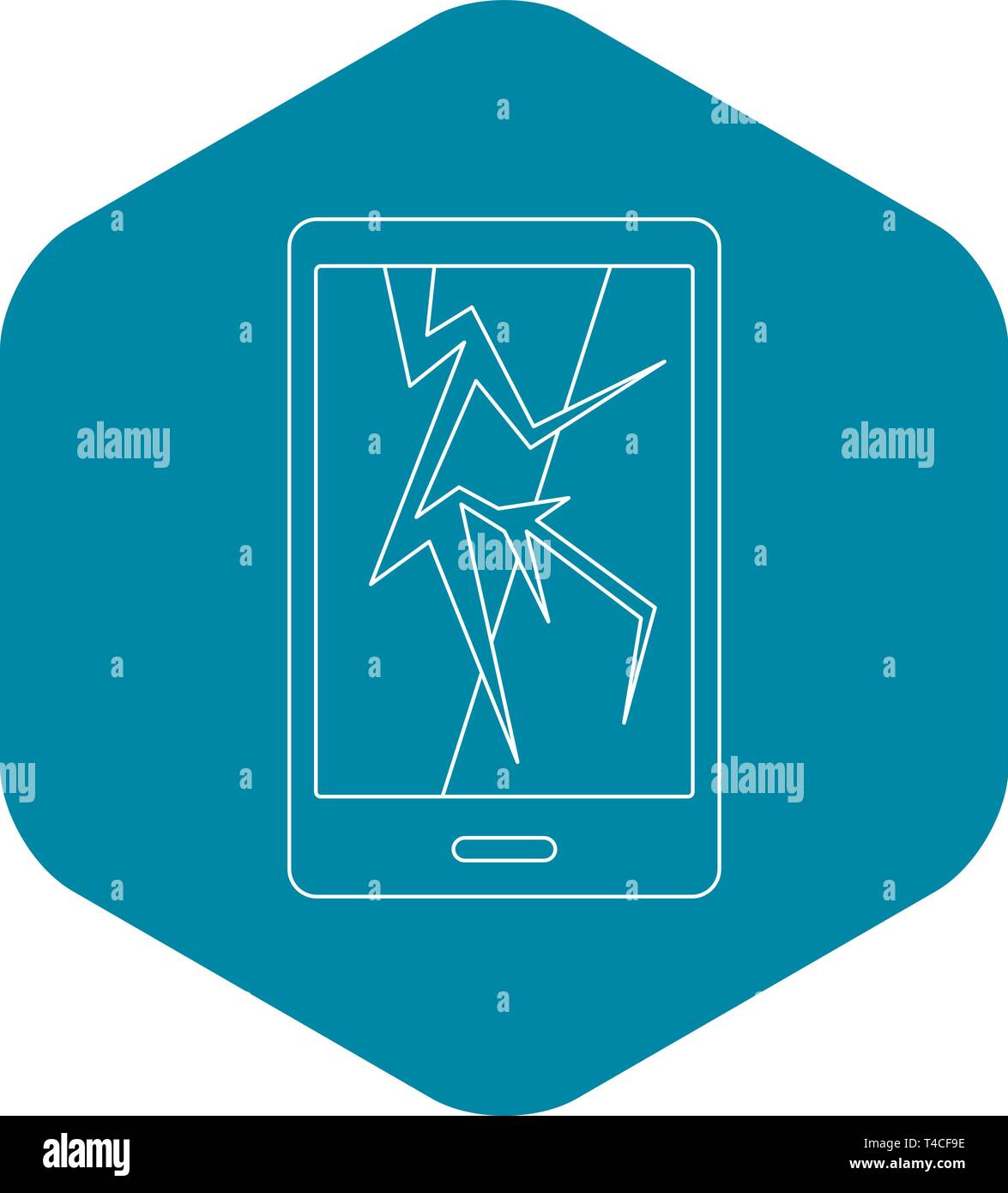 Cracked phone icon, outline style Stock Vector