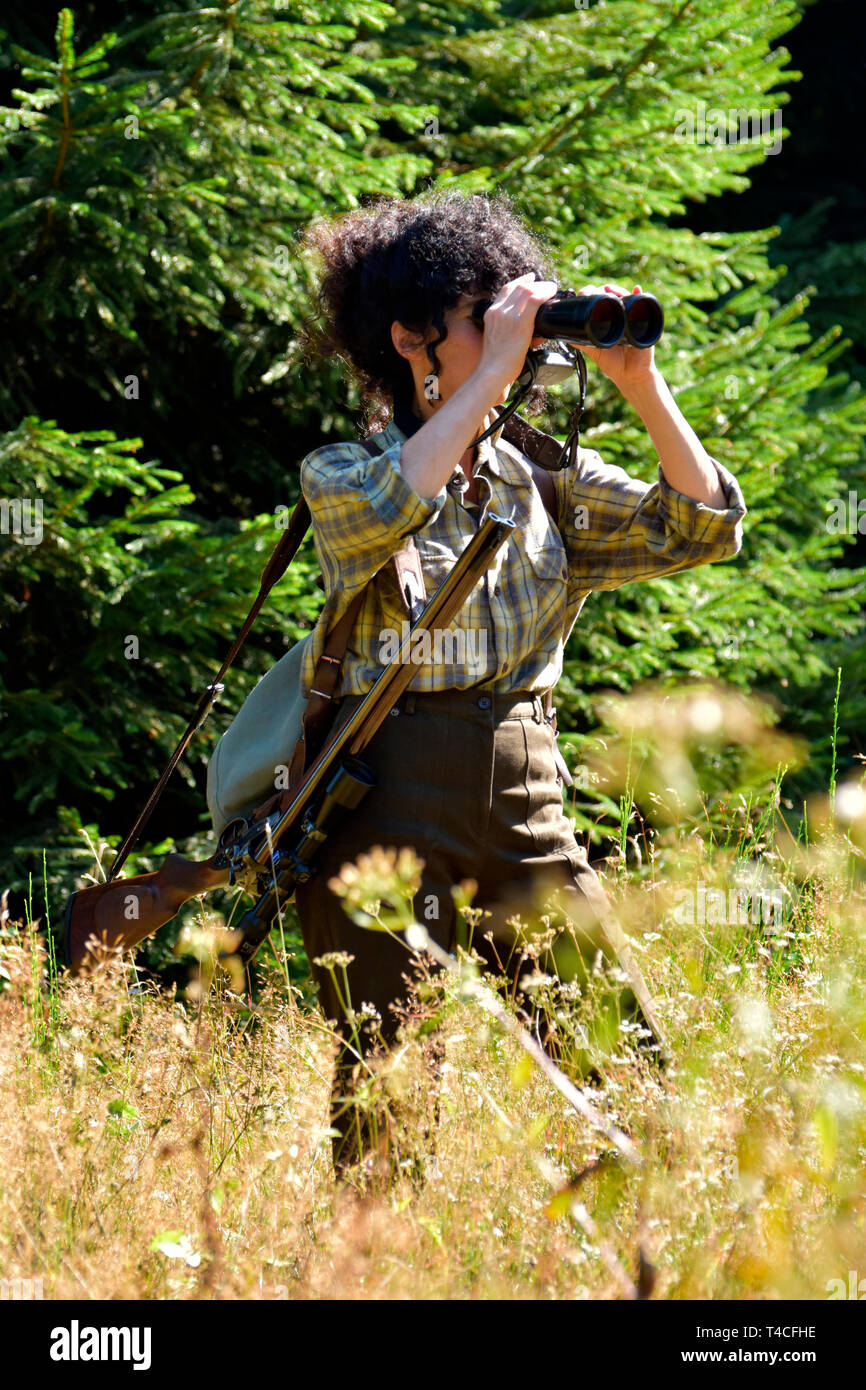 Huntswoman, shotgun, Germany Stock Photo