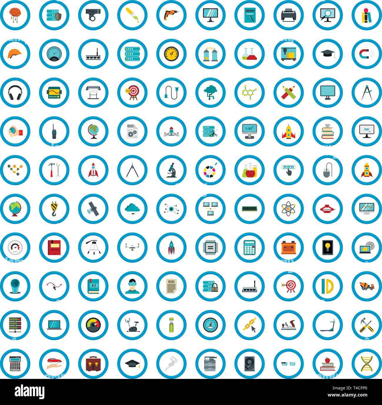 100 tools engineering icons set, flat style Stock Vector Image & Art ...