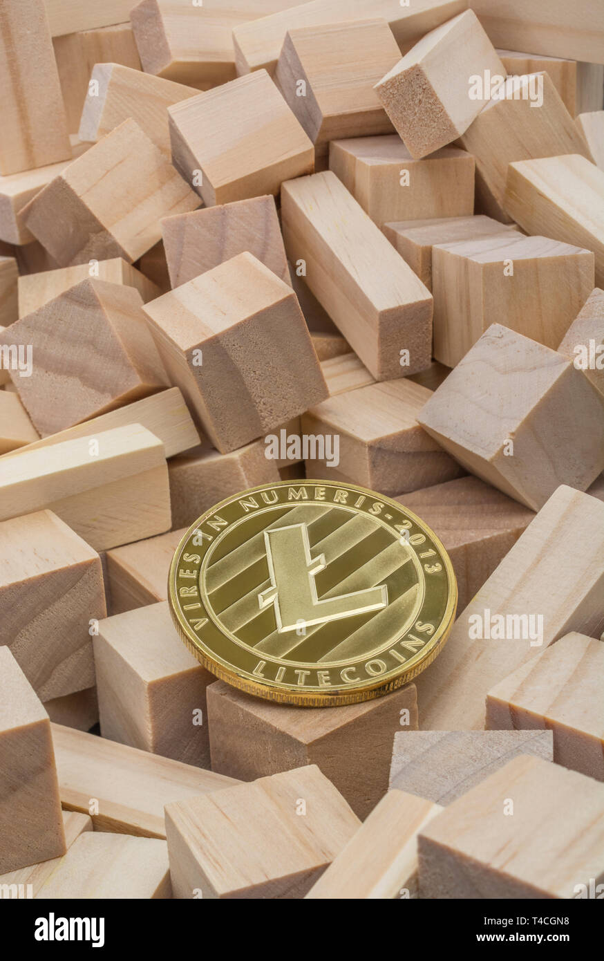 Cryptocurrency Litecoin token on small wooden bricks - For FTX cryptocurrency  crash, Litecoin fall, Litecoin price crash,SVB bank collapse Stock Photo -  Alamy