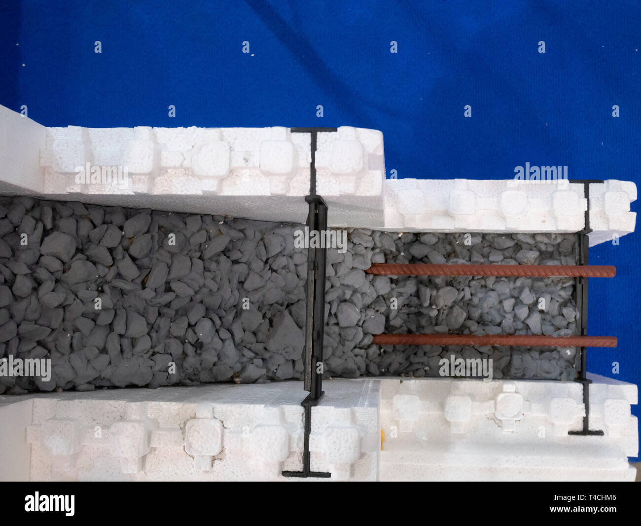 styrofoam blocks with armored concrete inside building under