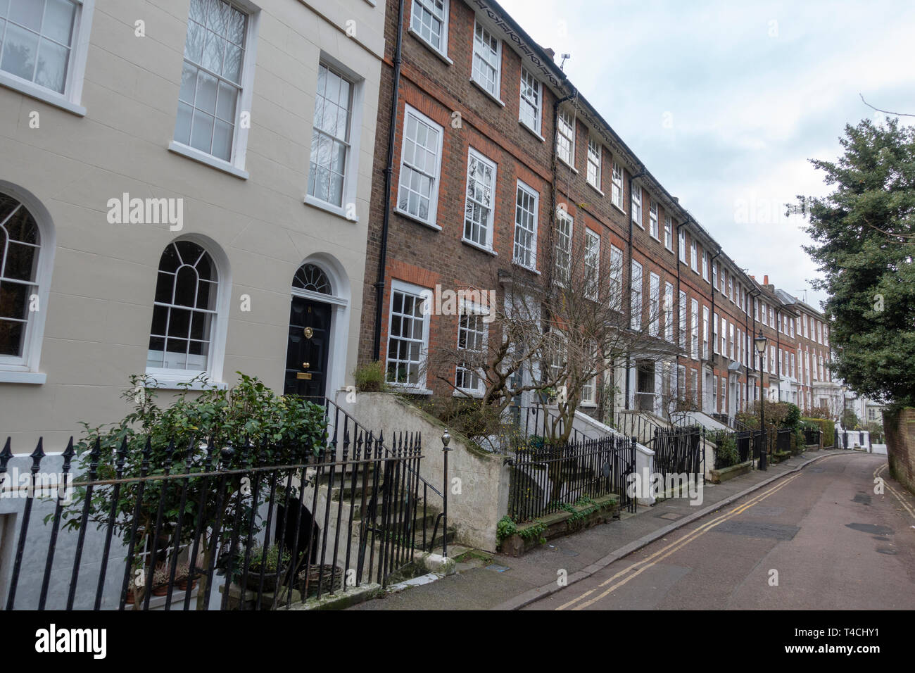 General view along Sion Row in in Marble Hill, Twickenham, London, UK. Stock Photo