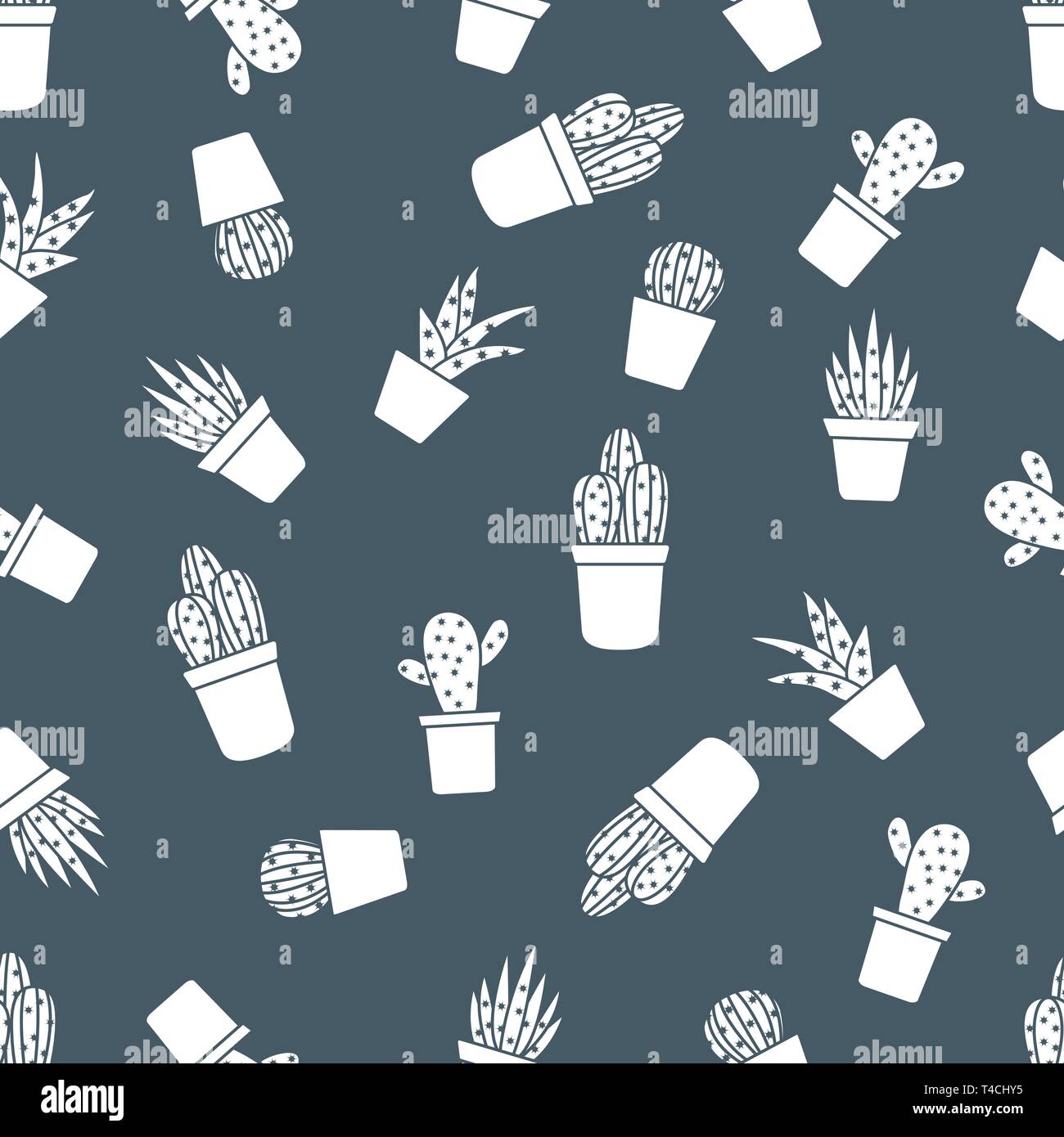 Vector seamless pattern with cactus and succulents. Trendy background ...