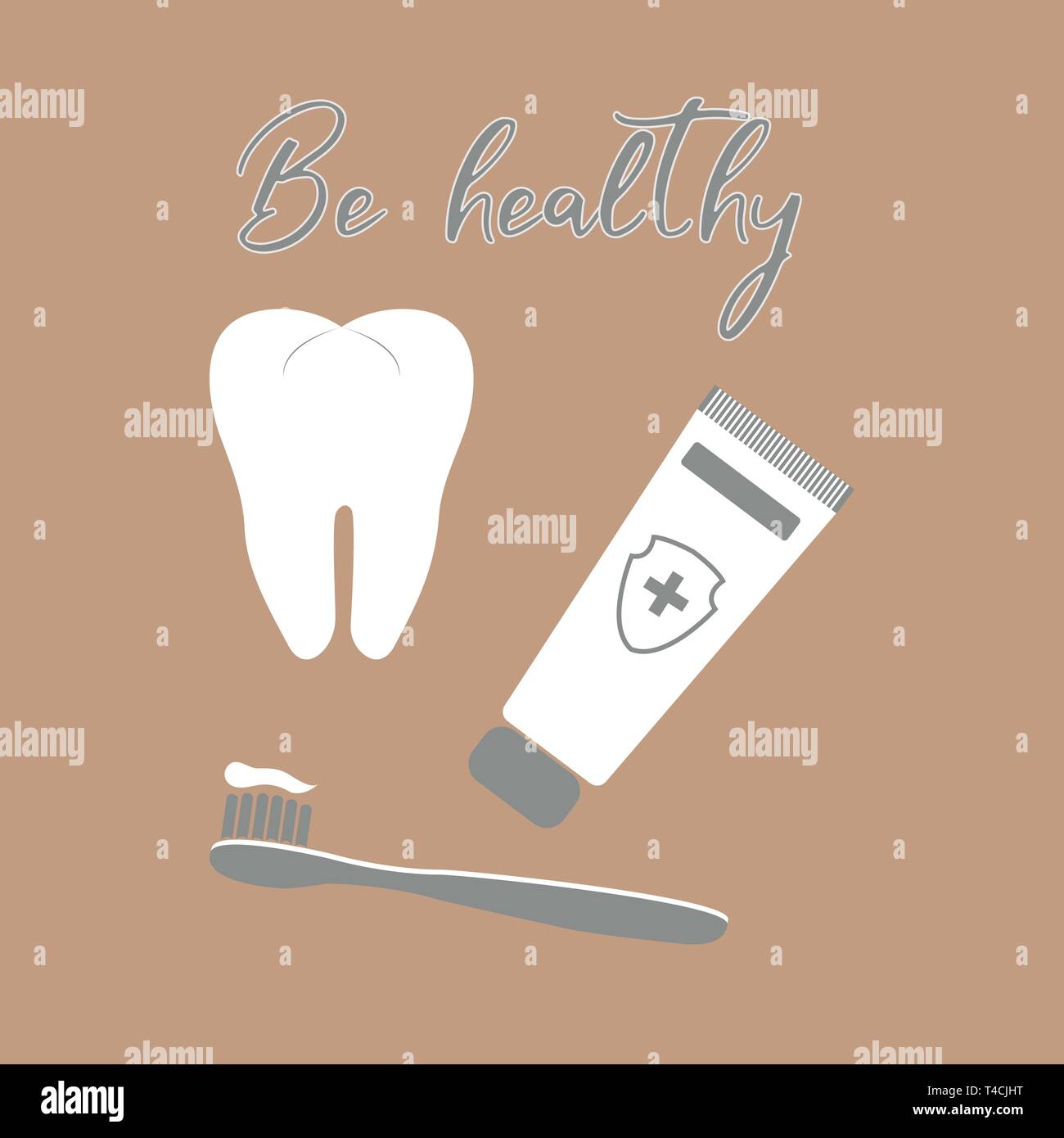 Vector Illustration With Tooth Toothbrush Toothpaste Dental
