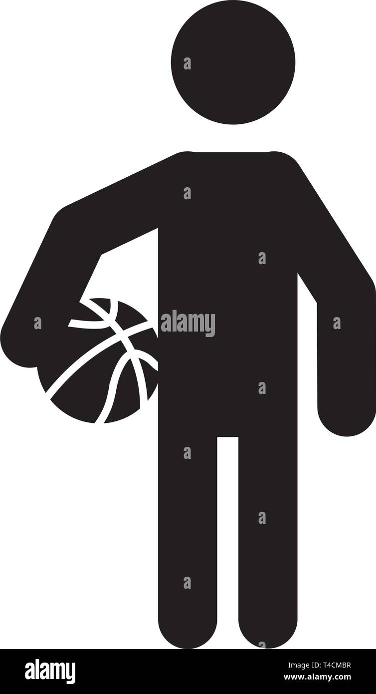 This vector image shows a player holding a ball icon in glyph style. It is isolated on a white background. Stock Vector