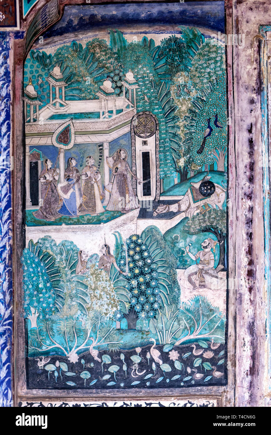 Wall Paintings in west veranda, Chitra Mahal, Bundi Palace, Bundi