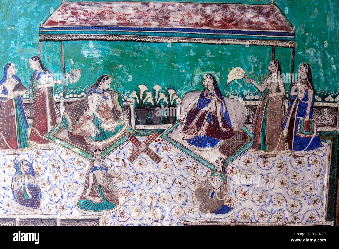 Wall Paintings in west veranda, Chitra Mahal, Bundi Palace, Bundi