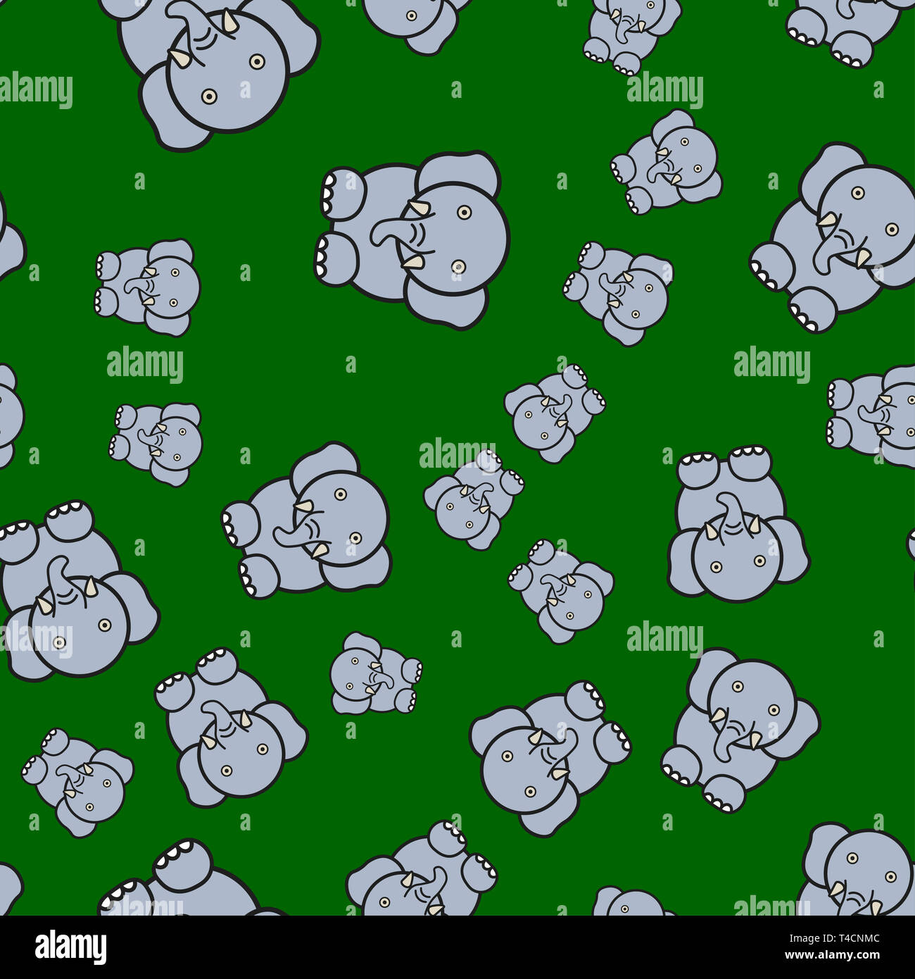 Seamless pattern of elephants in cartoon style. On color background ...