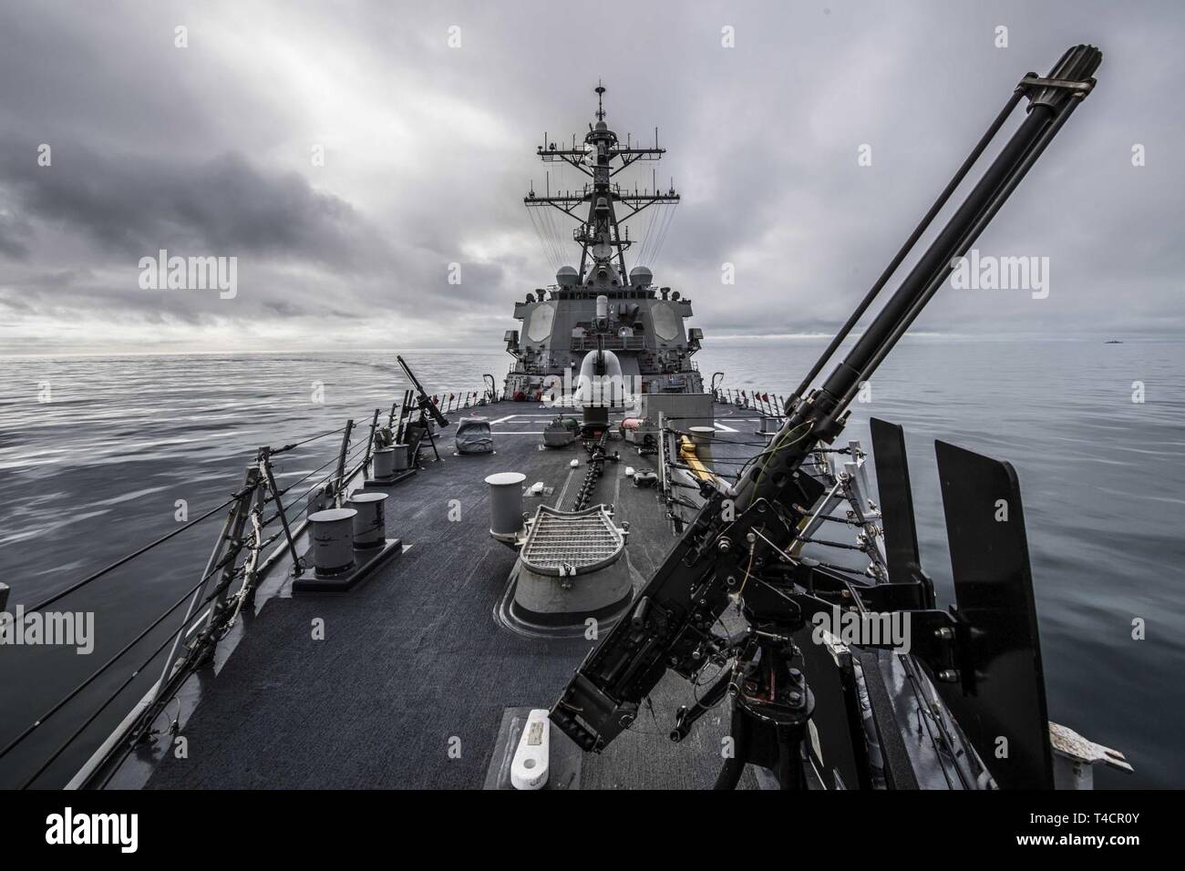 CHANNEL (March 21, 2019) The Arleigh Burke-class guided-missile destroyer USS Porter (DDG 78) transits the English Channel, March 21, 2019. Porter, forward-deployed to Rota, Spain, is on its sixth patrol in the U.S. 6th Fleet area of operations in support of U.S national security interests in Europe and Africa. Stock Photo