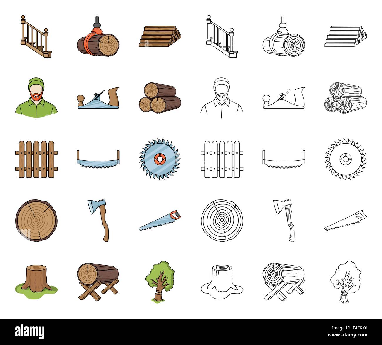 Sawmill and Timber cartoon,outline icons in set collection for design. Hardware and Tools vector symbol stock  illustration. Stock Vector