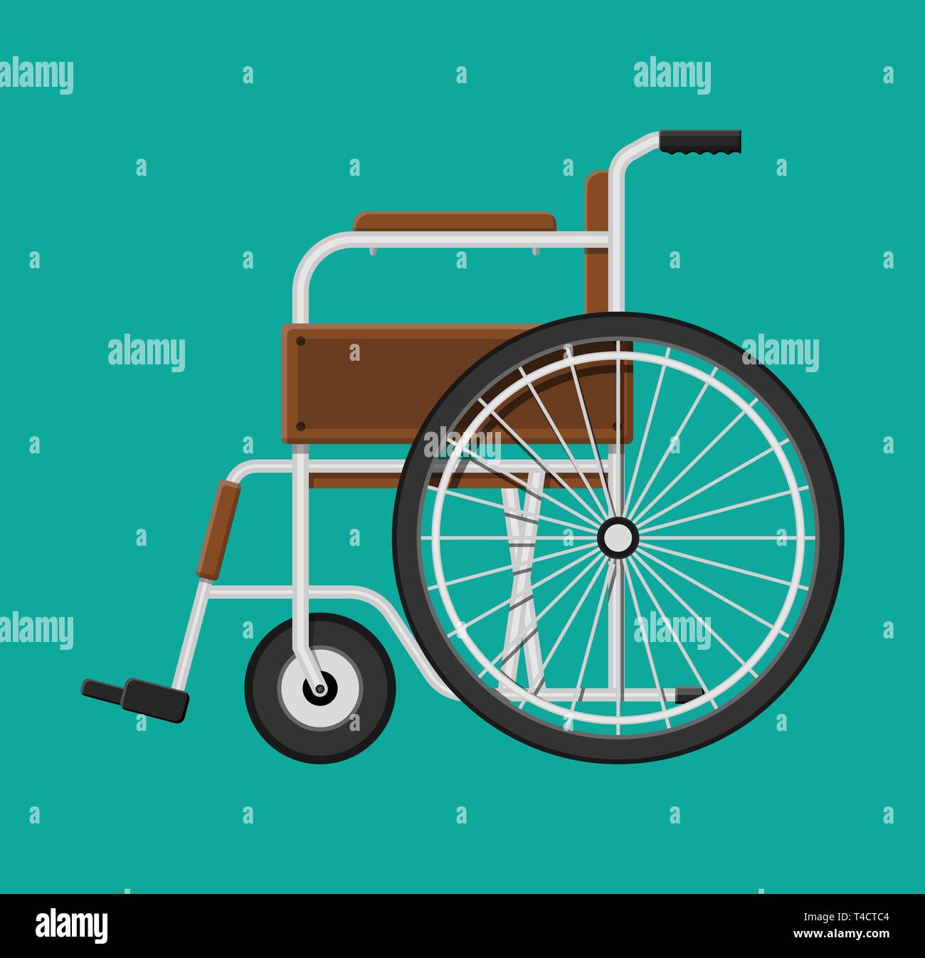 Wheelchair in the hospital. Vehicle for disabled people. Healthcare, hospital and medical diagnostics. Urgency and emergency services. Vector illustra Stock Vector