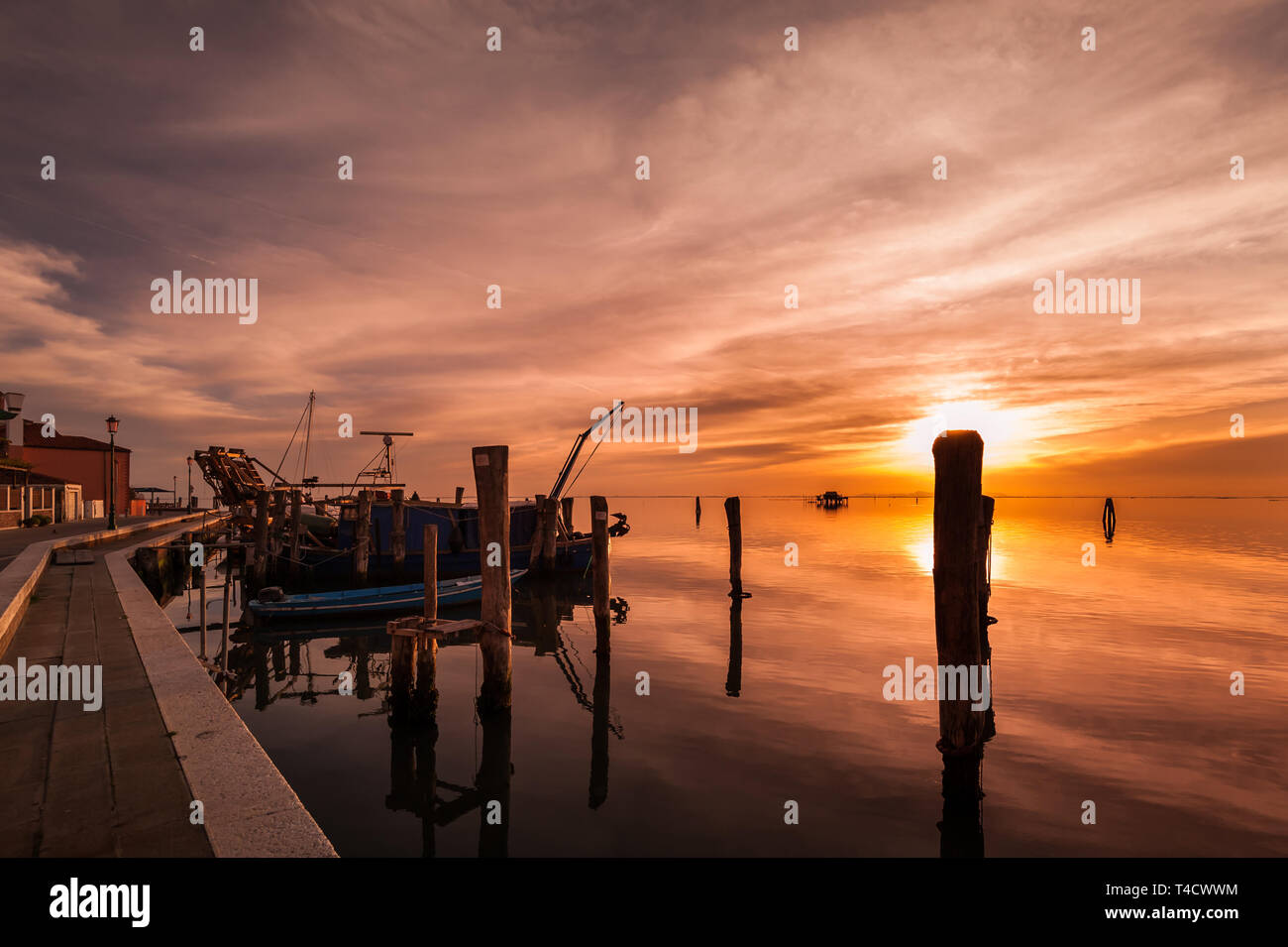 Island of Pellestrina,Venice,Italy. Romantic sunset on lagoon Stock Photo
