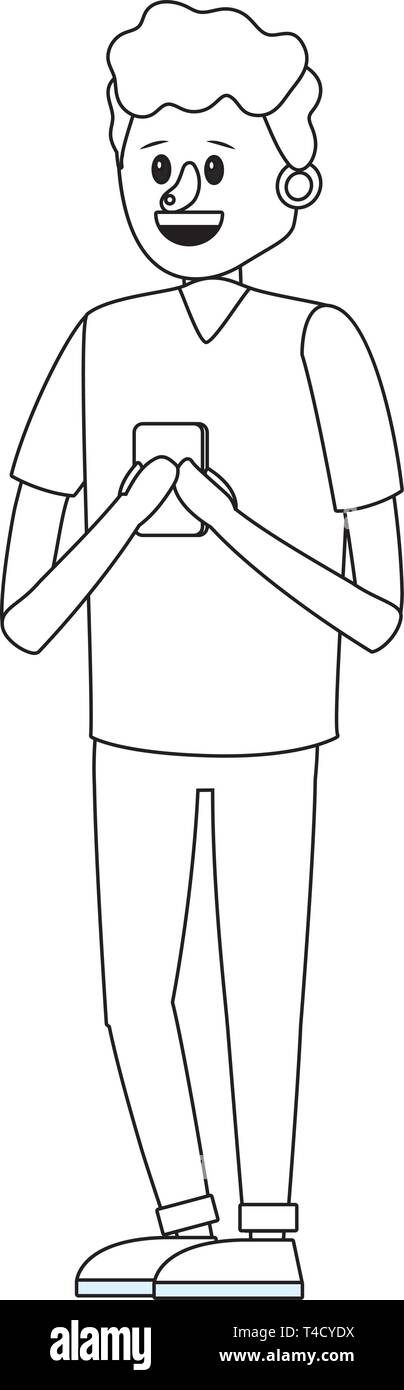young man body using smartphone cartoon vector illustration graphic ...